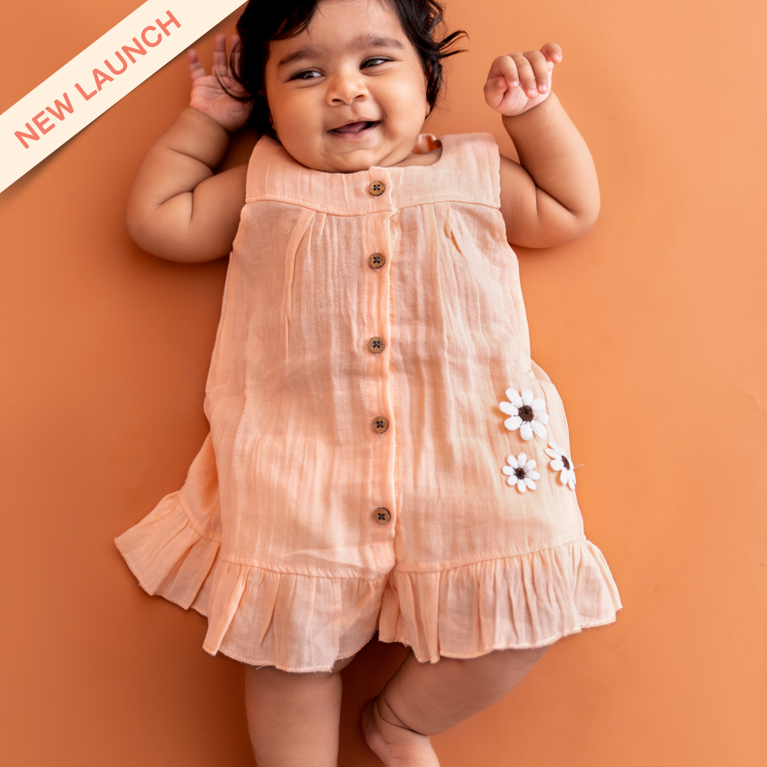 Peach Mist - Crinkled Muslin Sleeveless Frock