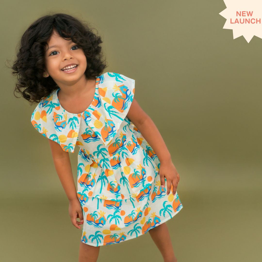 Breezy Leaf - Mulmul Cotton Frill Frock