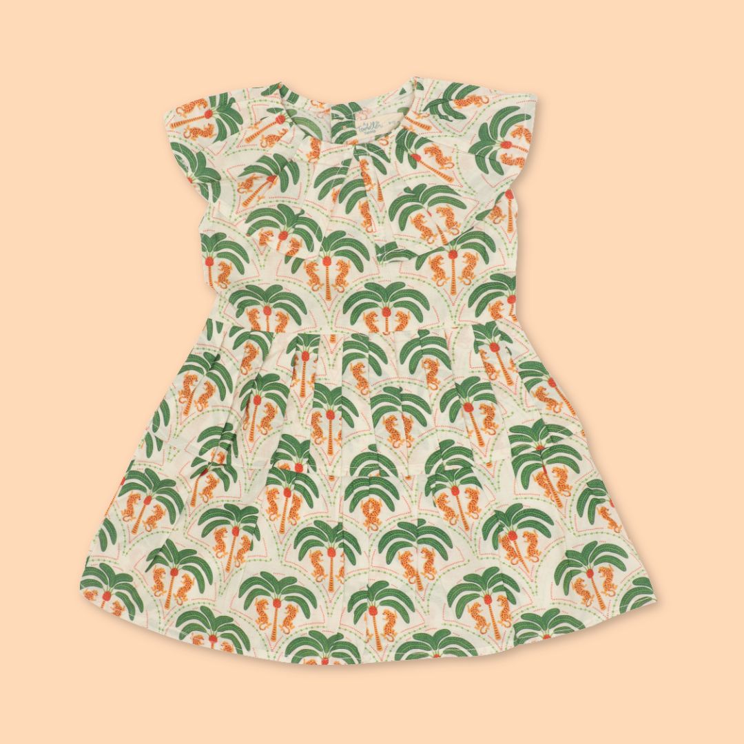 Breezy Leaf - Mulmul Cotton Frill Frock