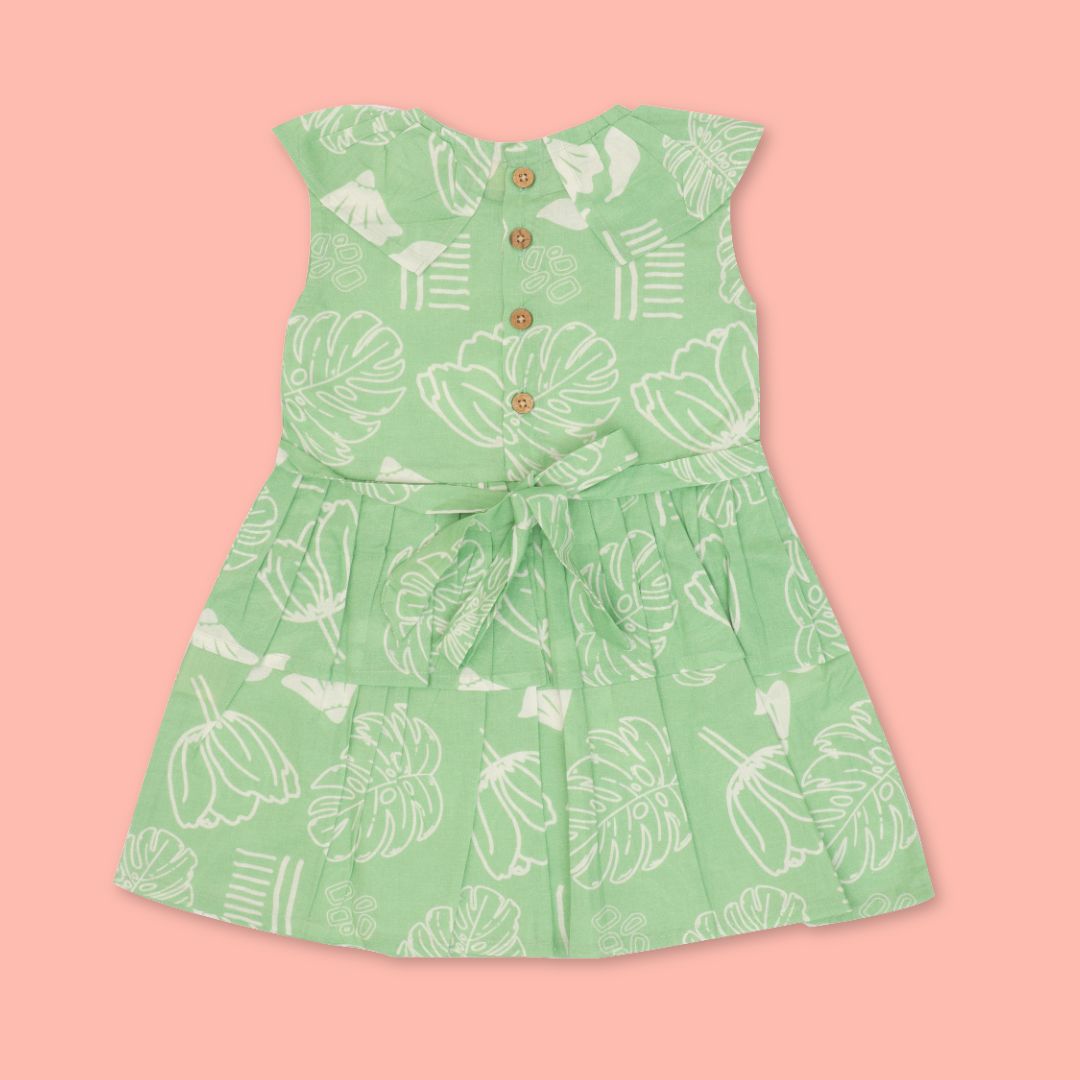 Breezy Leaf - Mulmul Cotton Frill Frock