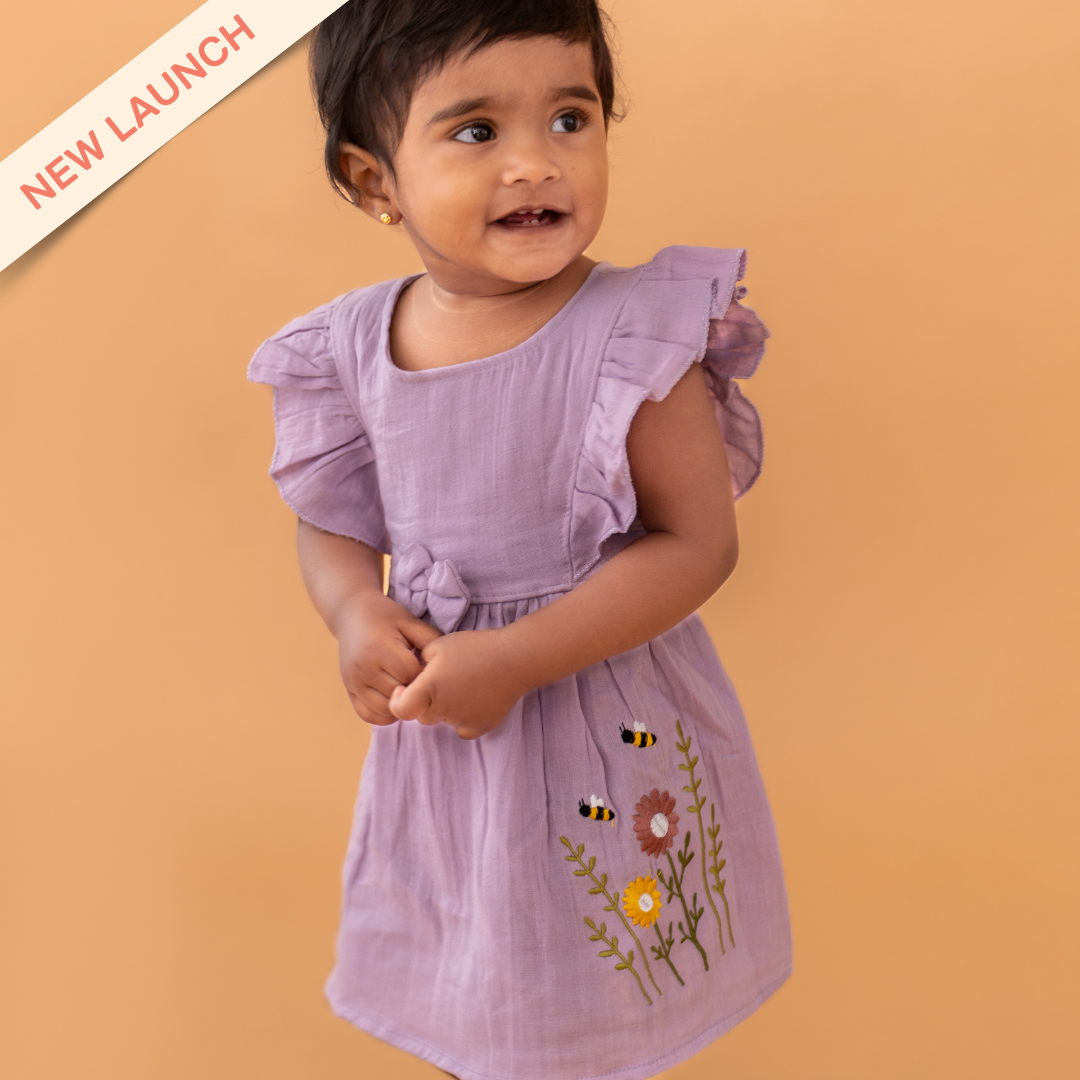 Little Leaf - Crinkled Muslin Frill Frock