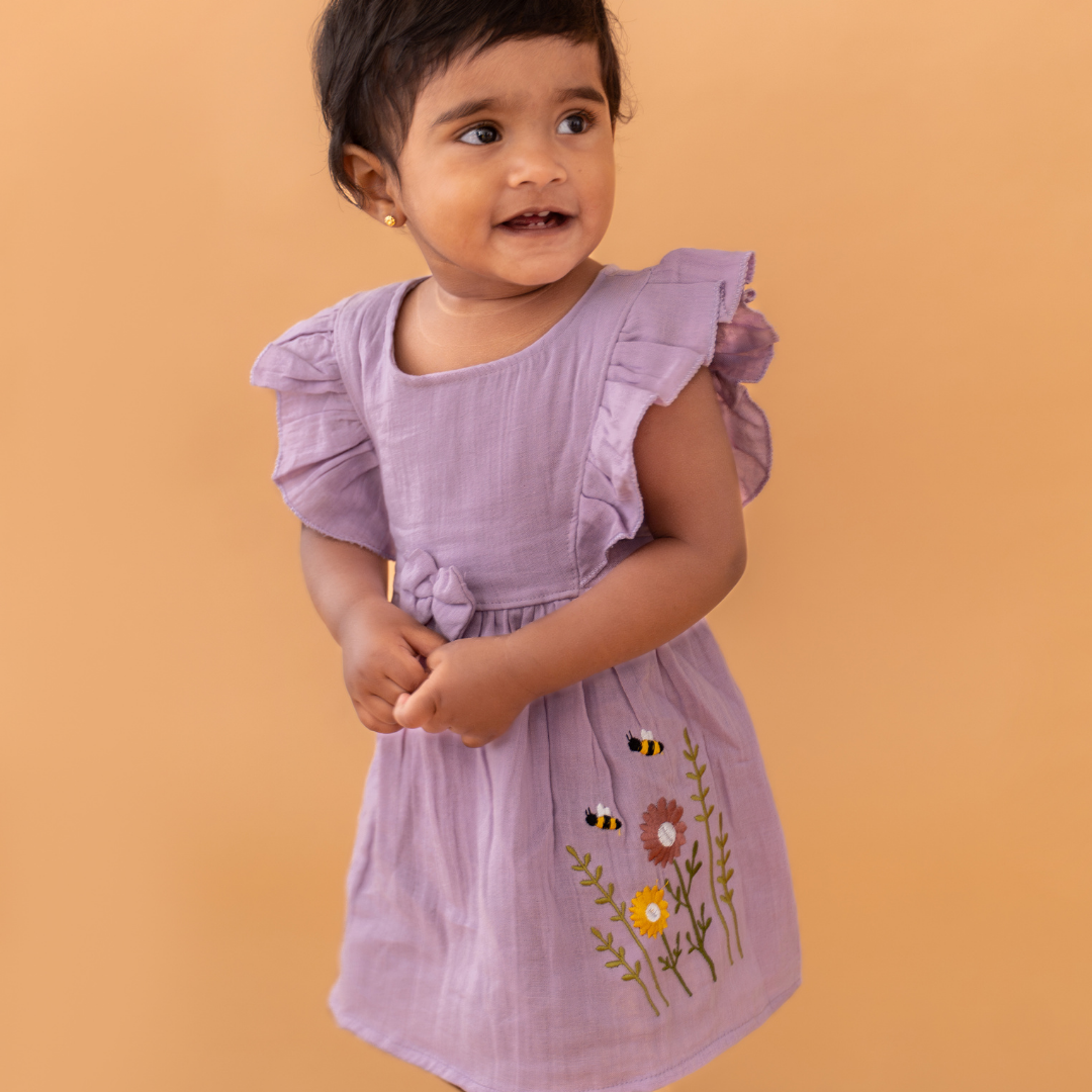 Little Leaf - Crinkled Muslin Frill Frock