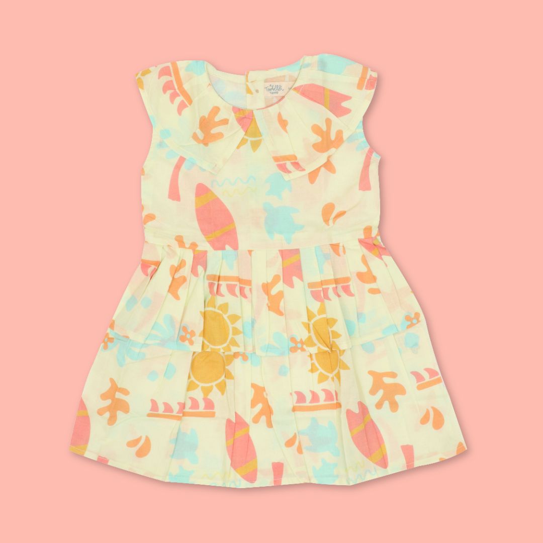 Breezy Leaf - Mulmul Cotton Frill Frock