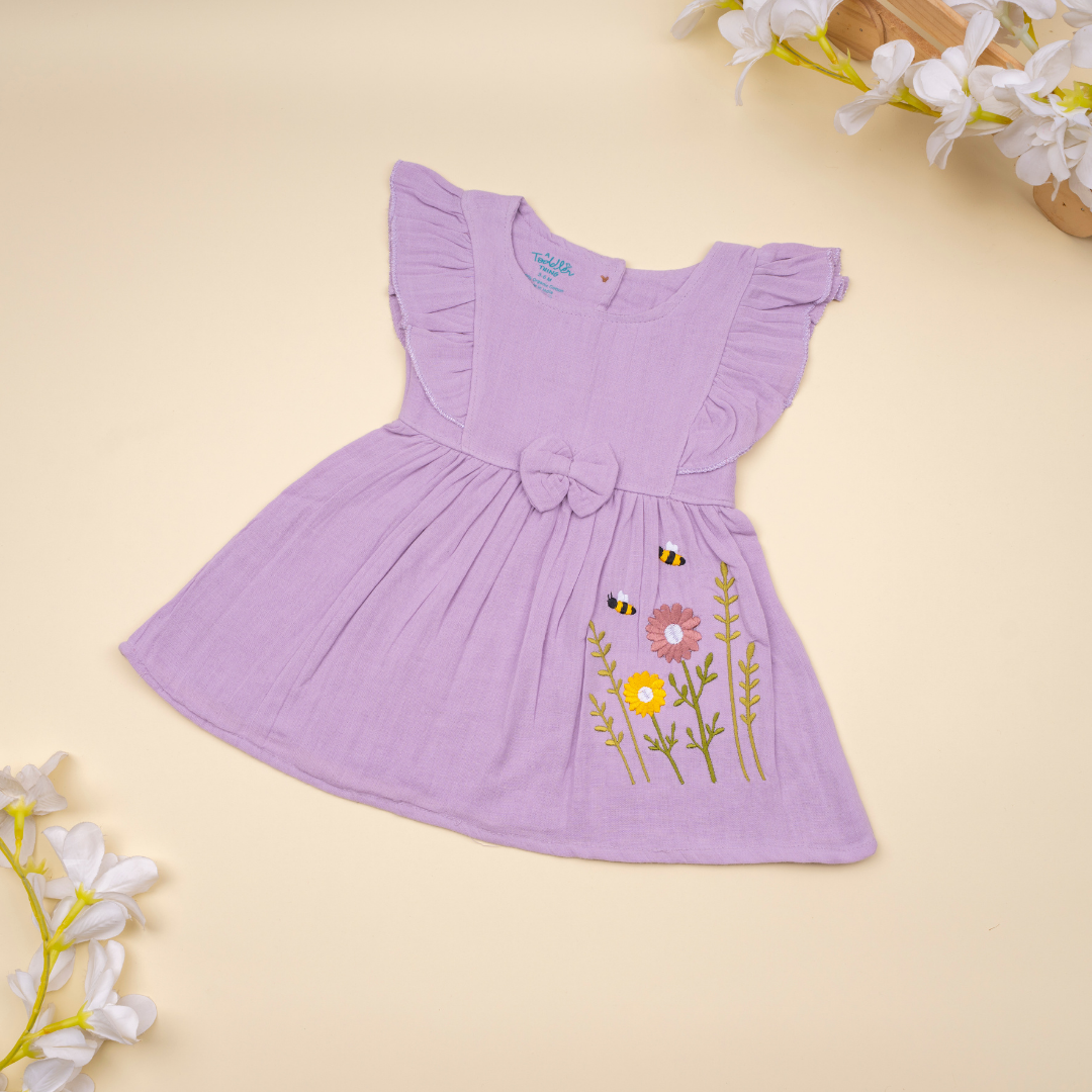 Peach Mist - Crinkled Muslin Frill Frock
