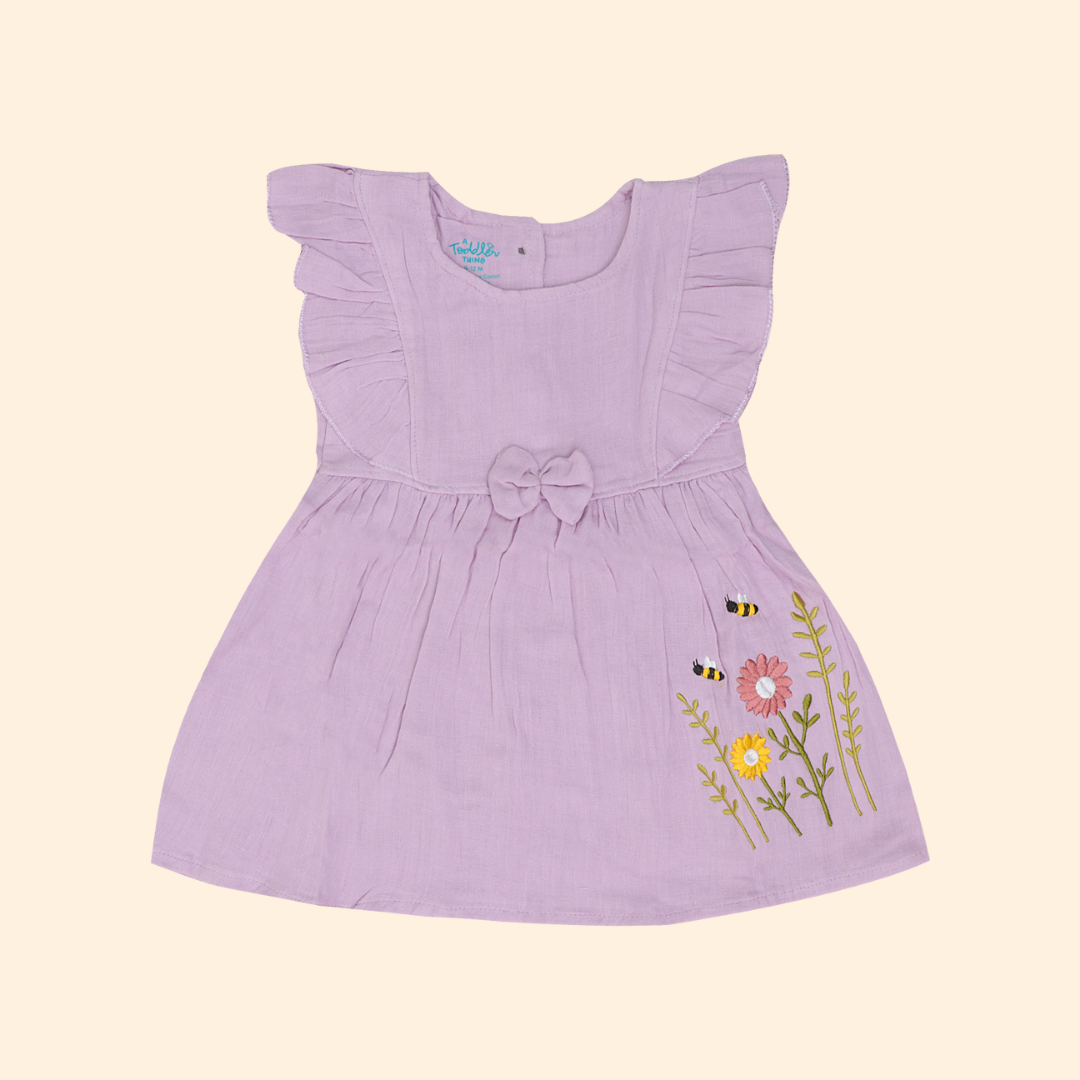 Peach Mist - Crinkled Muslin Frill Frock