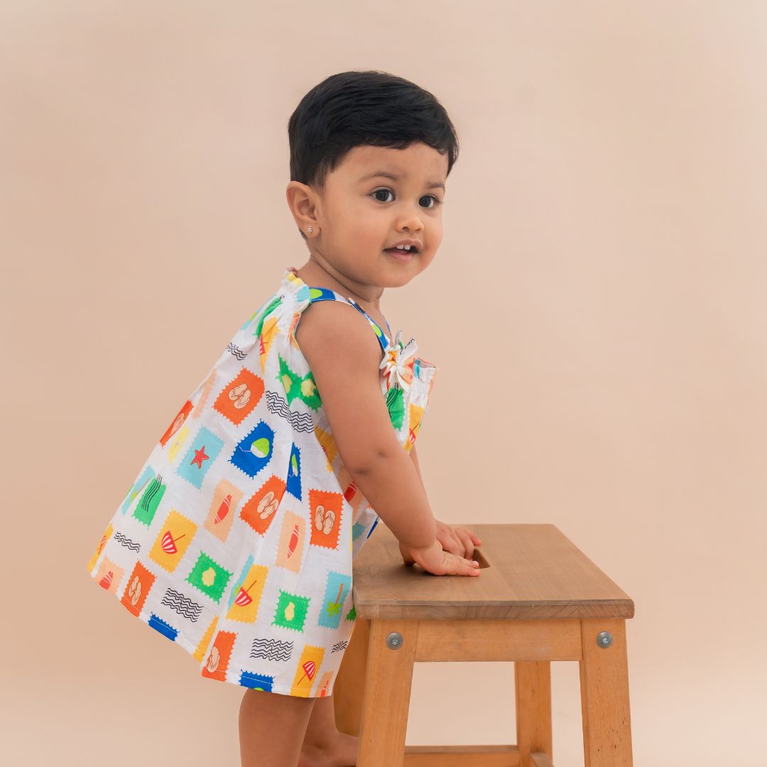 Lil' Paradise - Mulmul Cotton Sleeveless Bow Frock