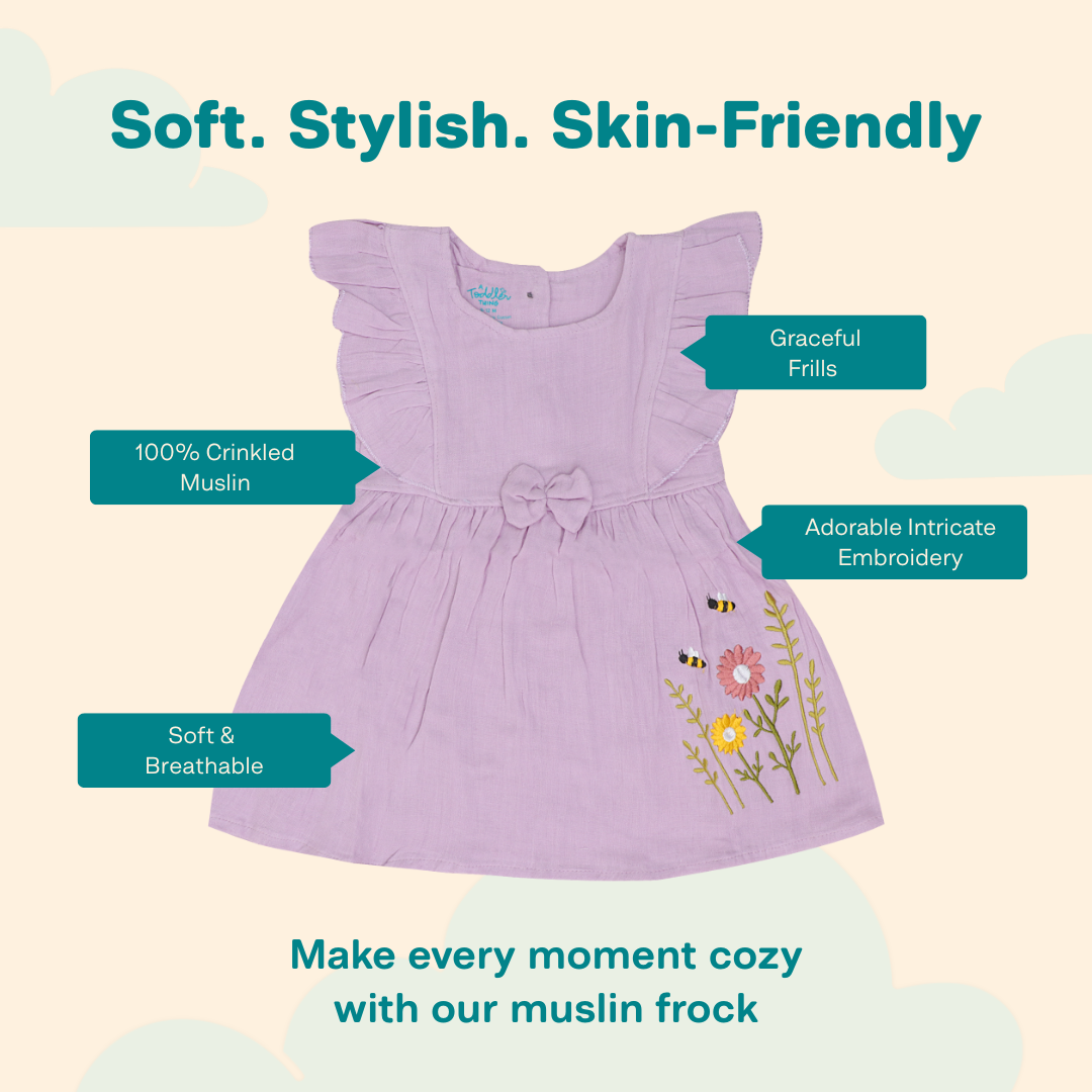Peach Mist - Crinkled Muslin Frill Frock