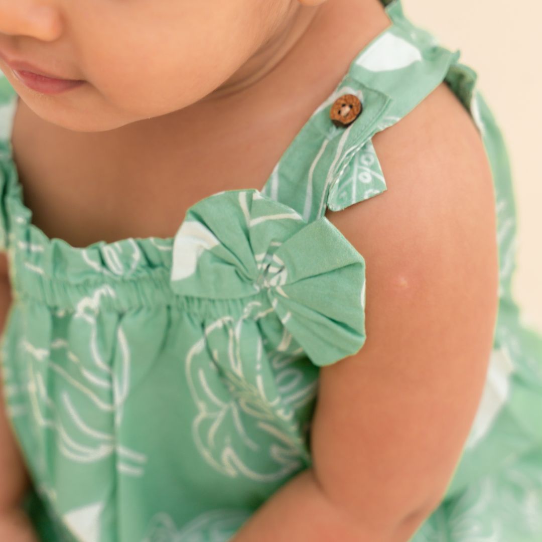 Citrus Splash - Mulmul Cotton Sleeveless Bow Frock