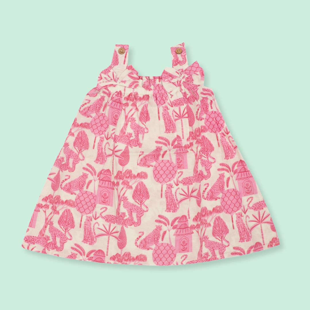 Citrus Splash - Mulmul Cotton Sleeveless Bow Frock