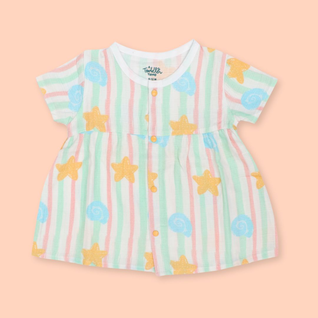 Seaside Stripes - Muslin Button Frock