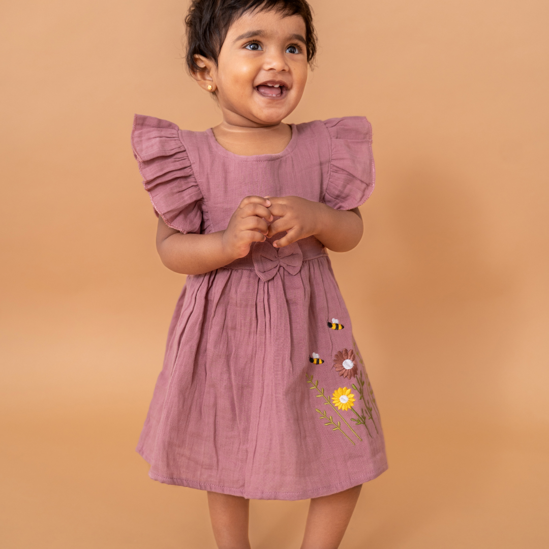 Little Leaf - Crinkled Muslin Frill Frock