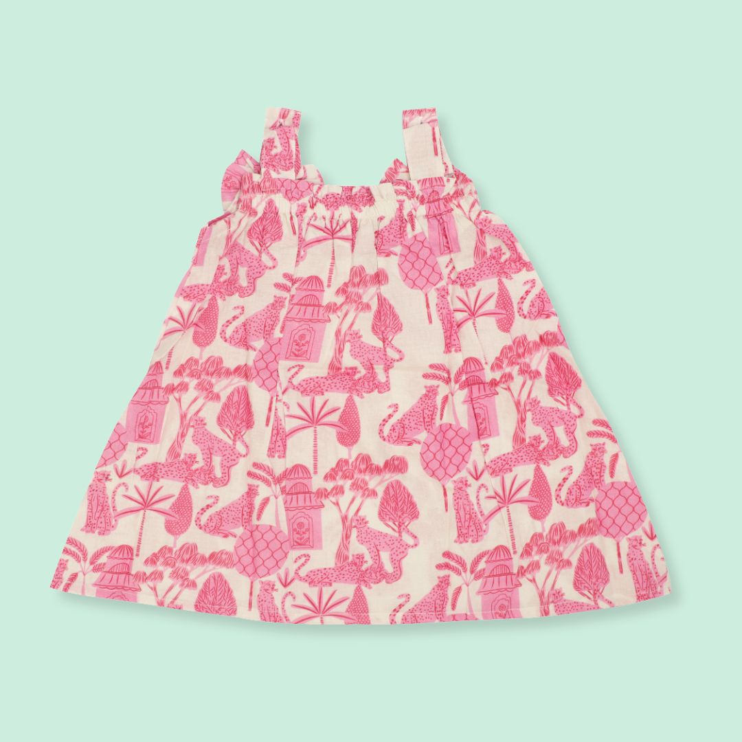 Citrus Splash - Mulmul Cotton Sleeveless Bow Frock