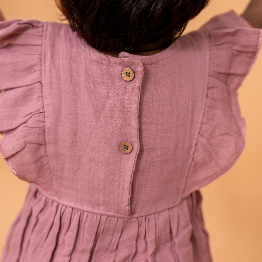 Peach Mist - Crinkled Muslin Frill Frock
