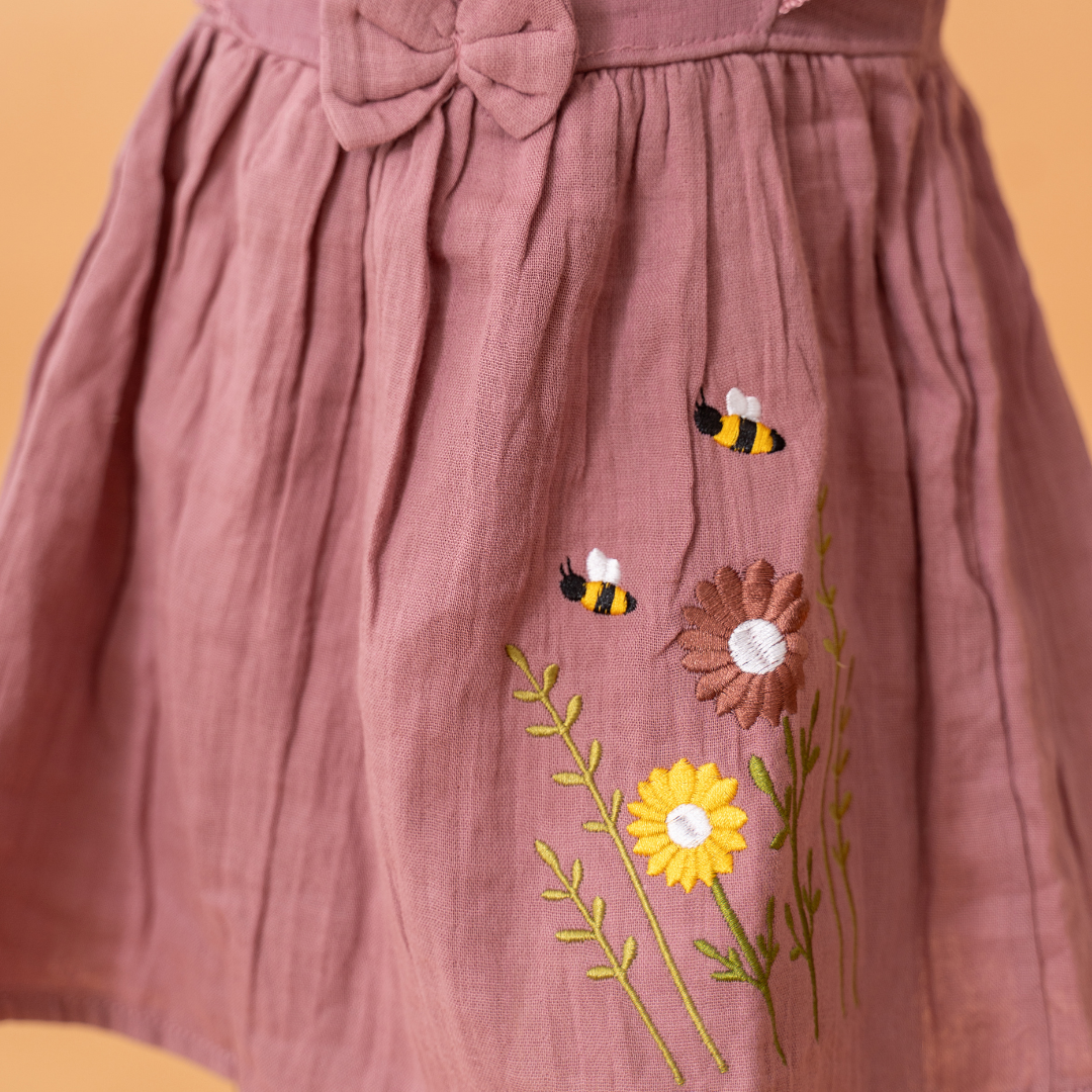 Peach Mist - Crinkled Muslin Frill Frock