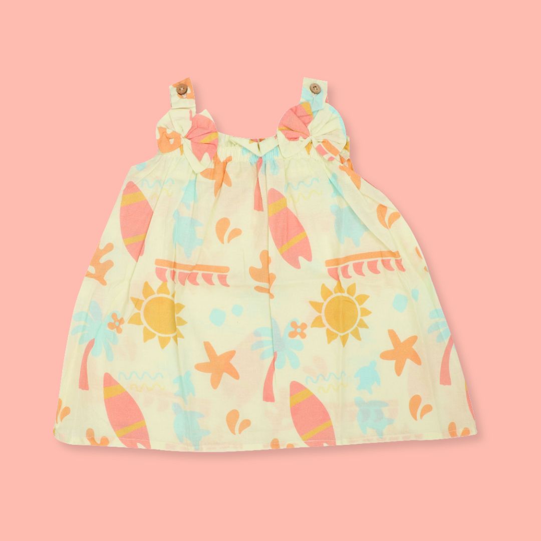 SunWave - Mulmul Cotton Sleeveless Bow Frock Pack of 2