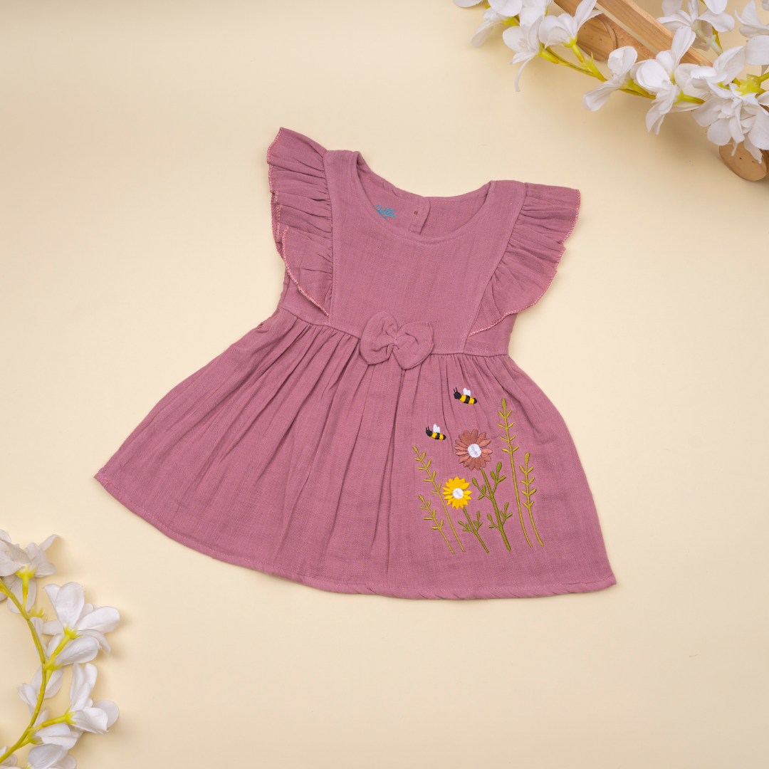 Peach Mist - Crinkled Muslin Frill Frock
