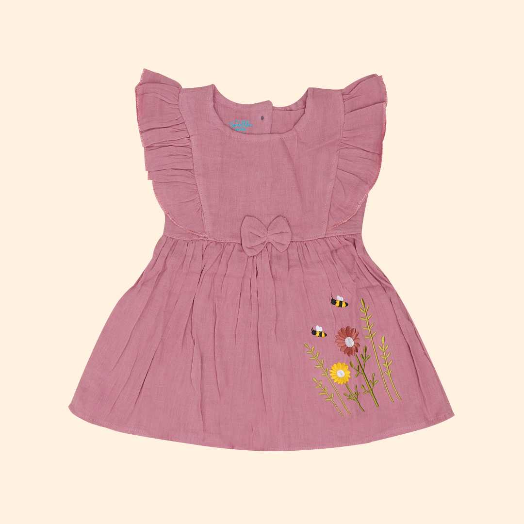 Peach Mist - Crinkled Muslin Frill Frock