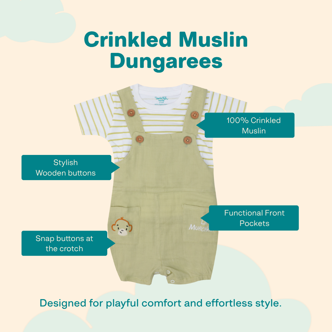 Teddyraff - Crinkled Muslin Dungarees Pack of 2