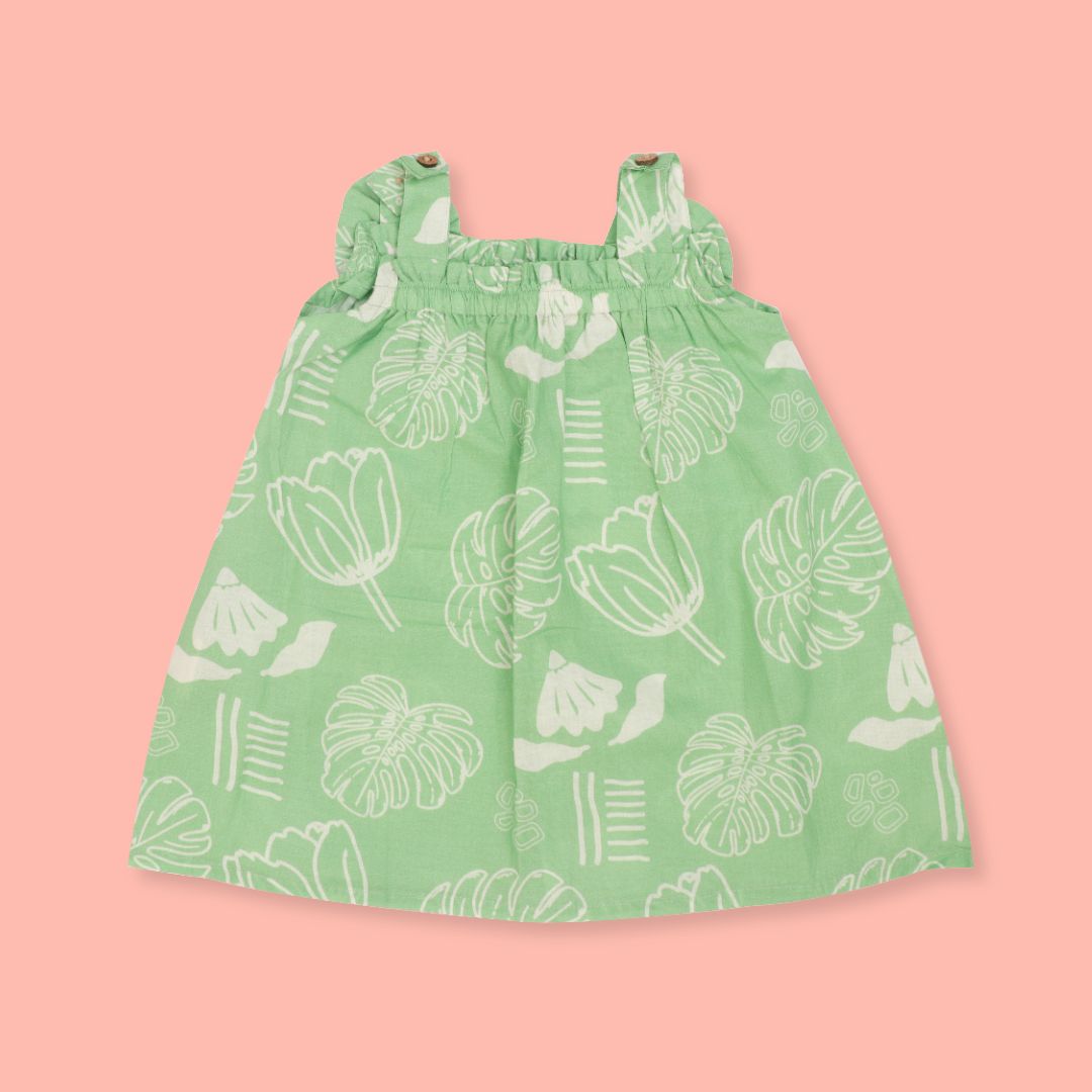 Citrus Splash - Mulmul Cotton Sleeveless Bow Frock