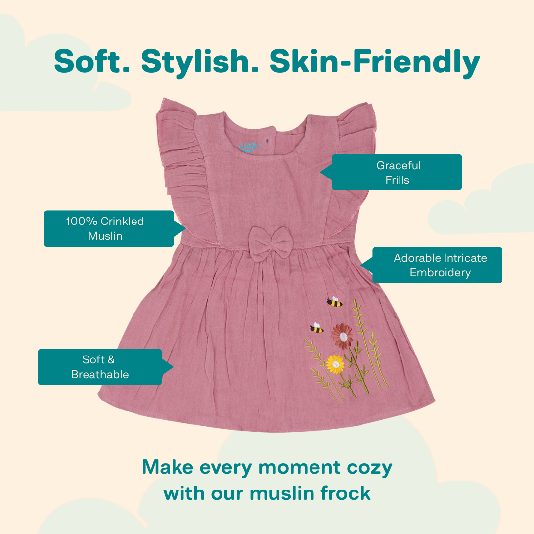 Peach Mist - Crinkled Muslin Frill Frock