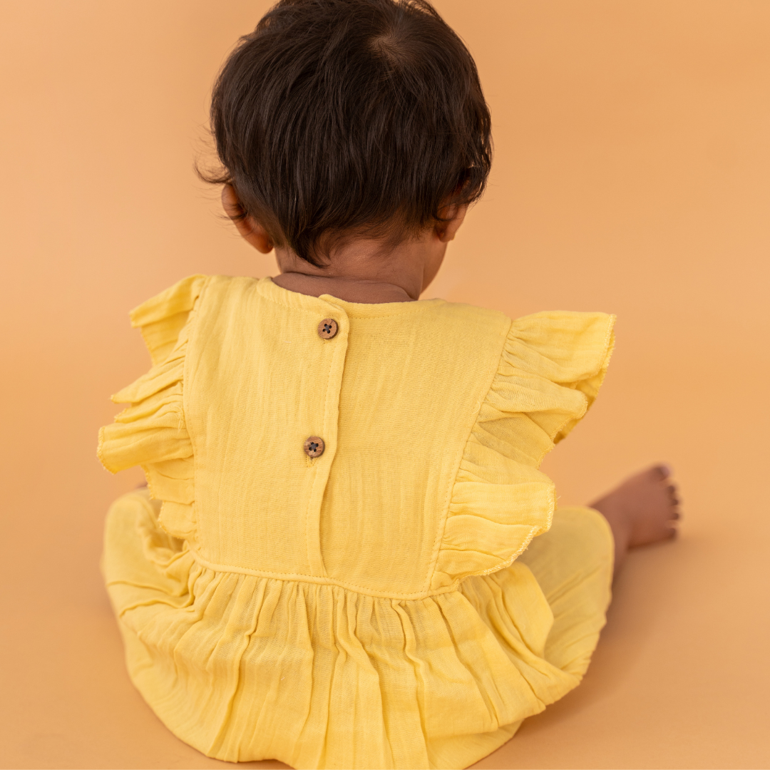 Peach Mist - Crinkled Muslin Frill Frock