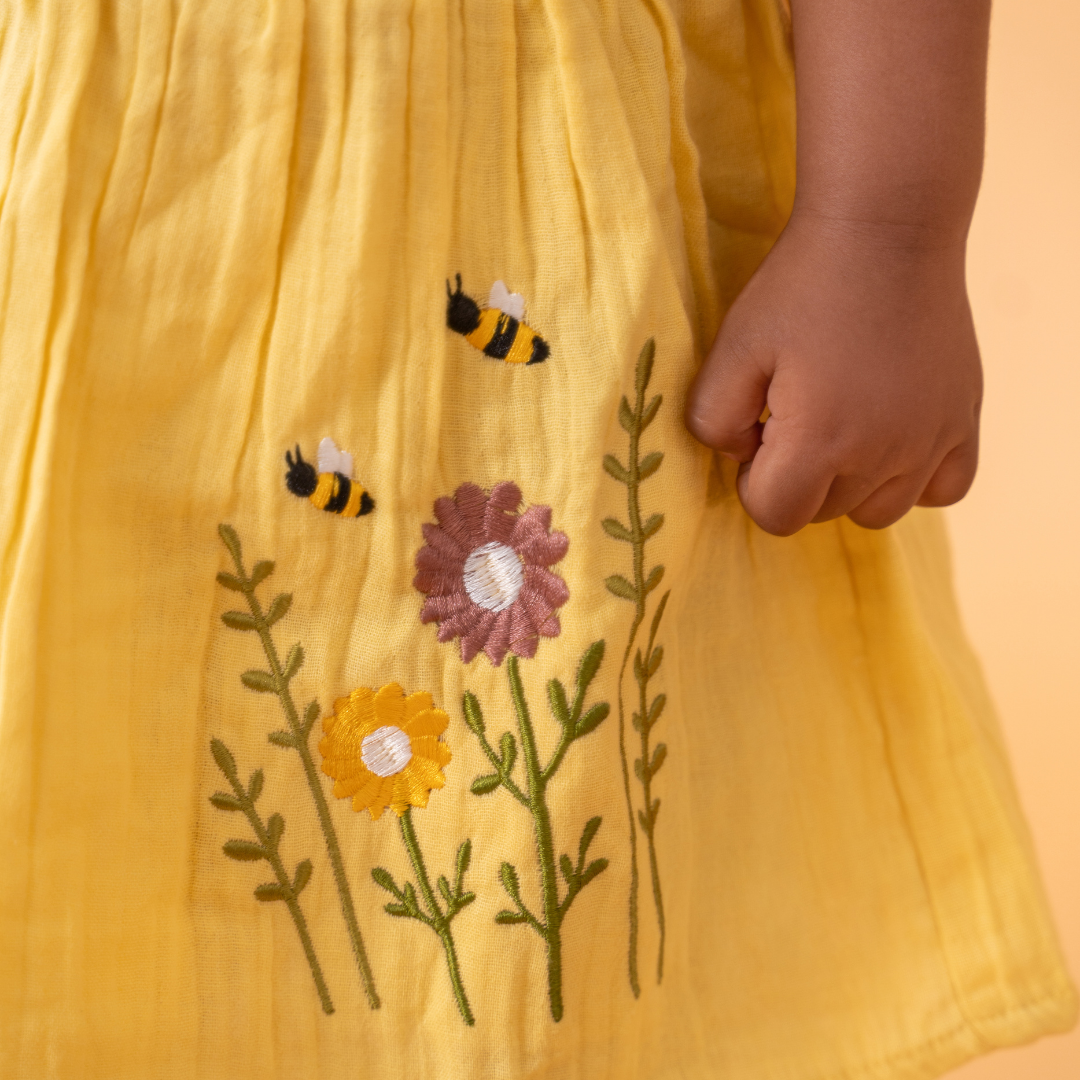 Peach Mist - Crinkled Muslin Frill Frock