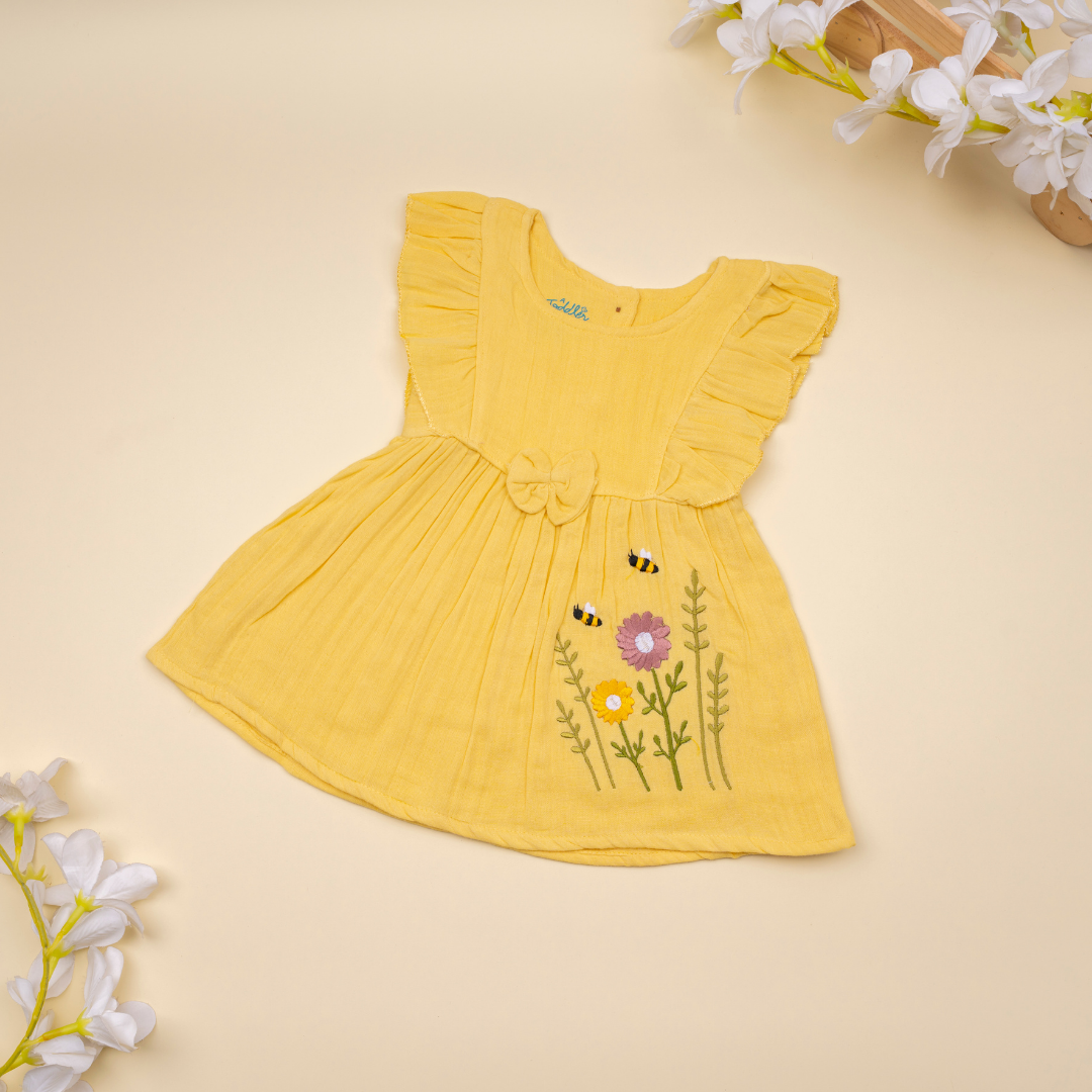 Little Leaf - Crinkled Muslin Frill Frock