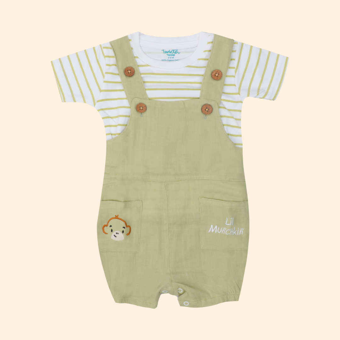 Teddyraff - Crinkled Muslin Dungarees Pack of 2