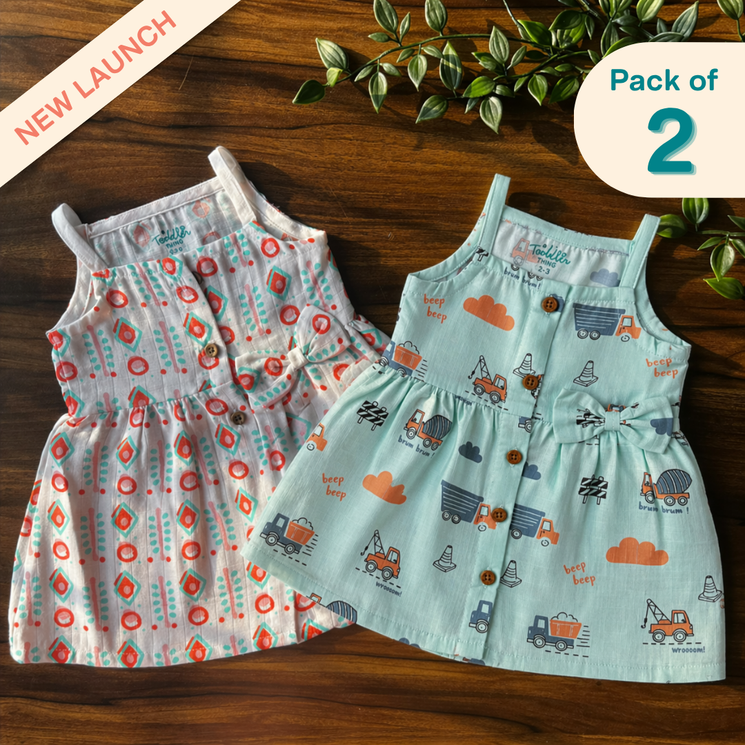 Trek Time -  Muslin Shoulder Strap Frock (Pack of 2)