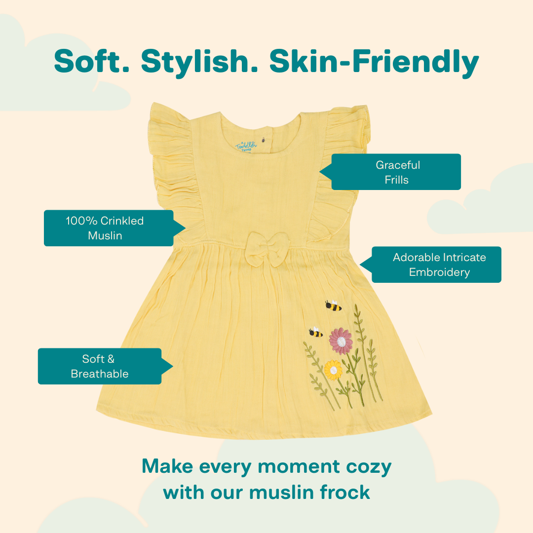 Peach Mist - Crinkled Muslin Frill Frock