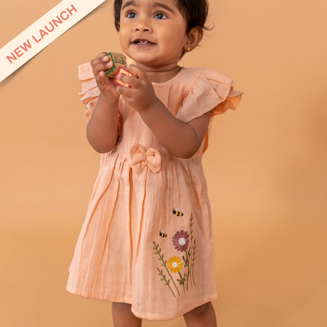 Peach Mist - Crinkled Muslin Frill Frock