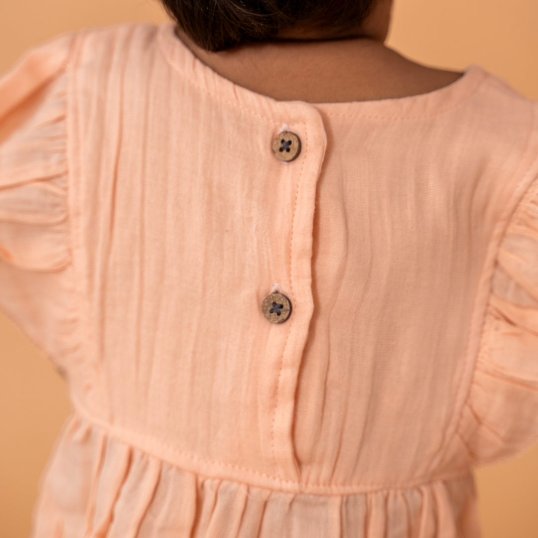 Peach Mist - Crinkled Muslin Frill Frock