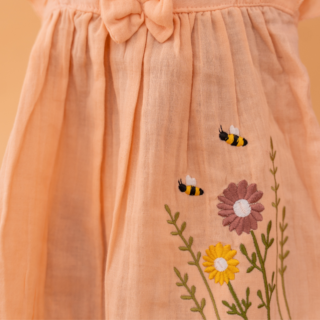 Peach Mist - Crinkled Muslin Frill Frock