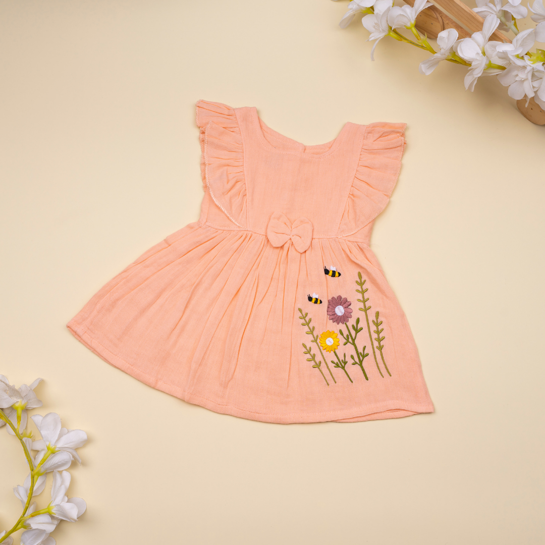 Peach Mist - Crinkled Muslin Frill Frock