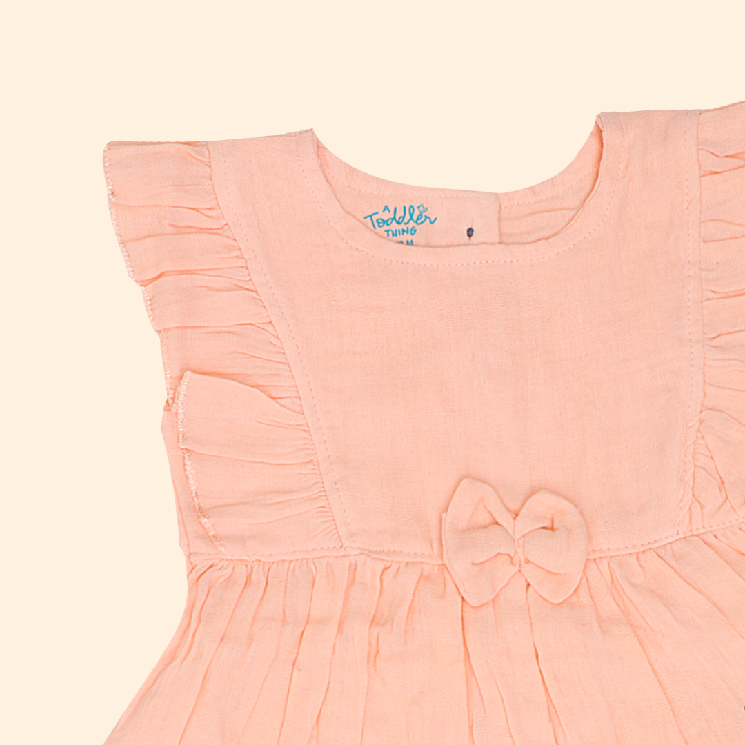 Peach Mist - Crinkled Muslin Frill Frock