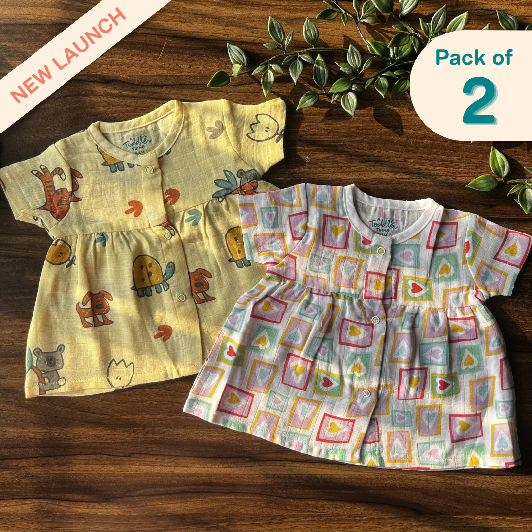 Flutter Tales - Muslin Button Frock - Pack of 2