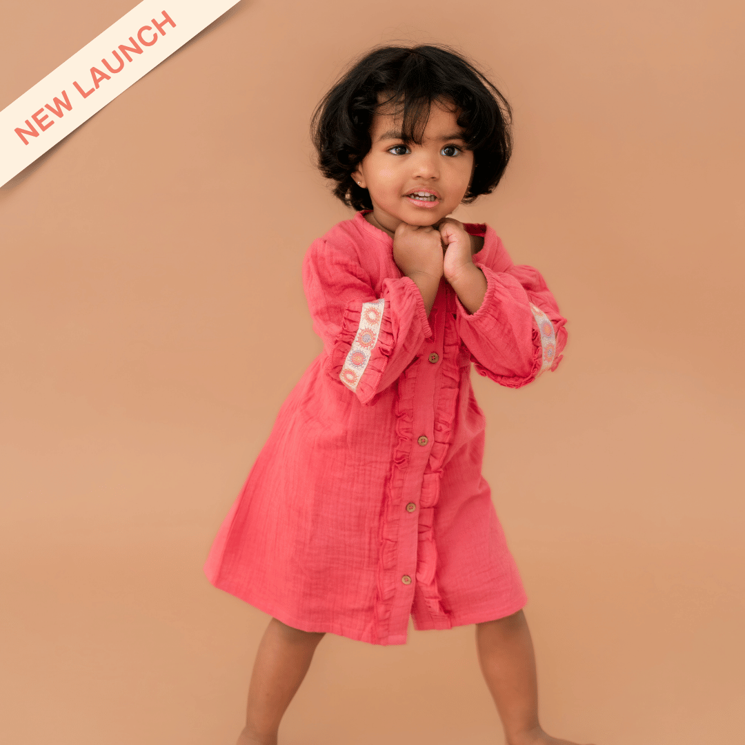 Olive Bloom - Crinkled Muslin Full Sleeve Frock