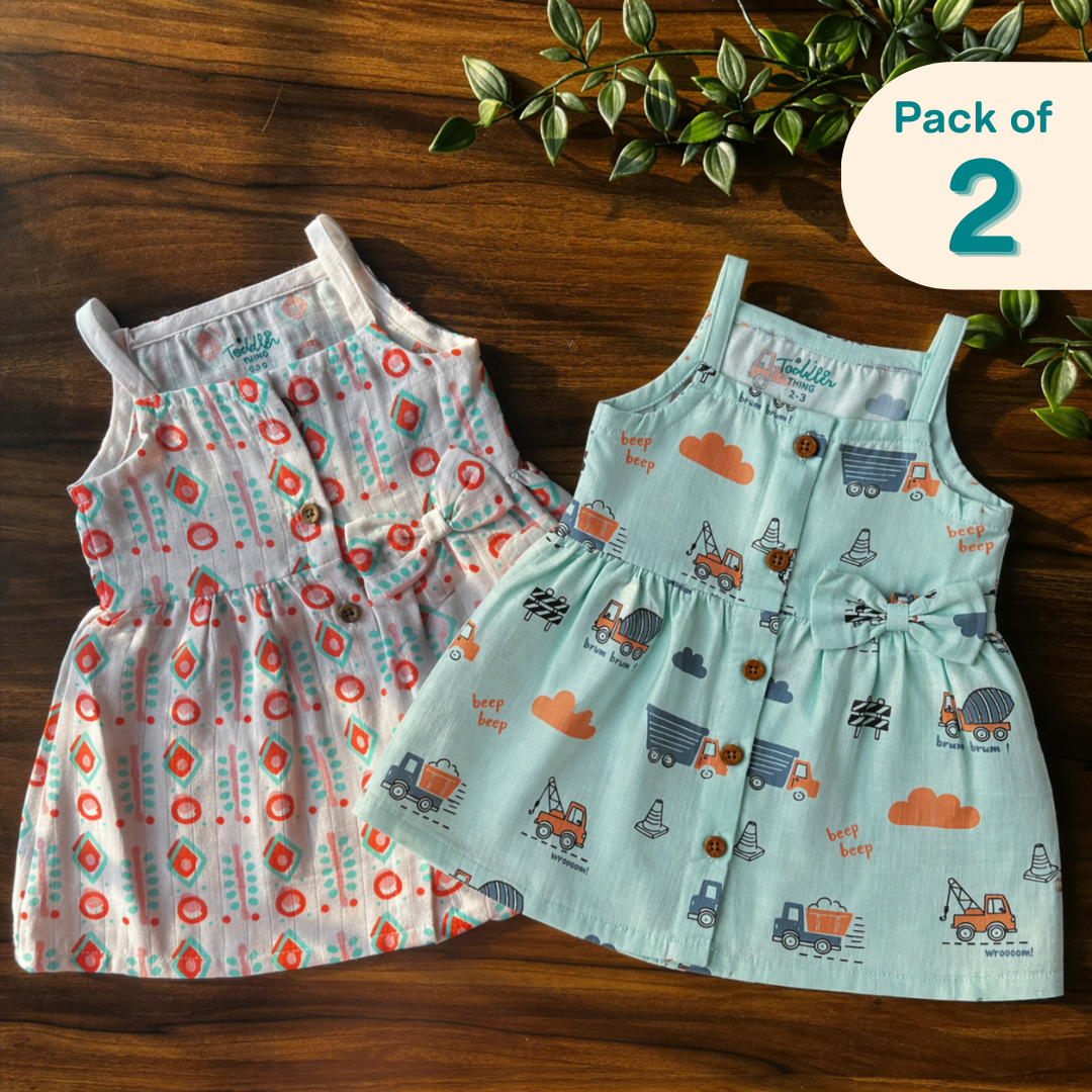 Trek Time -  Muslin Shoulder Strap Frock (Pack of 2)