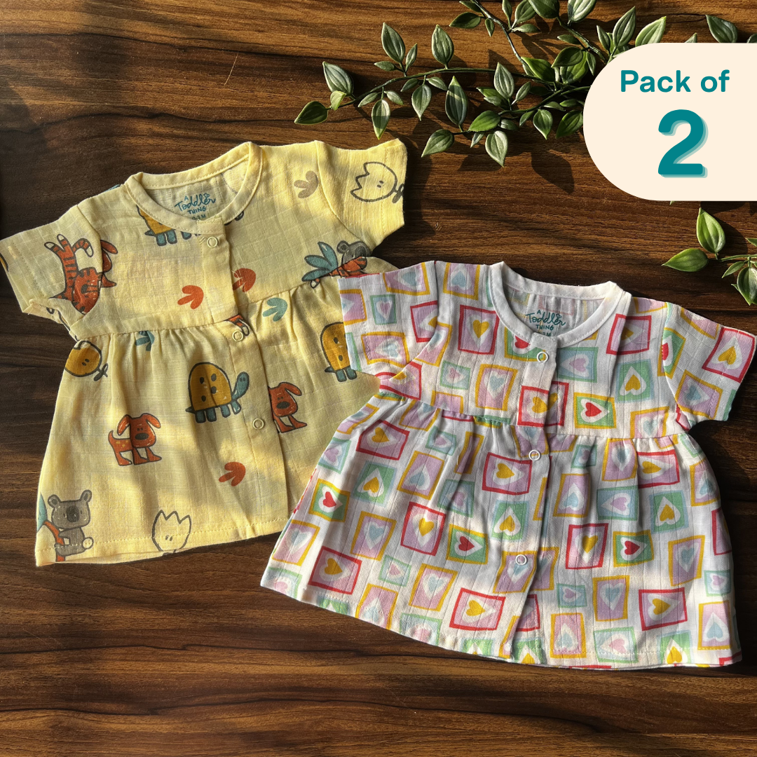 Flutter Tales - Muslin Button Frock - Pack of 2