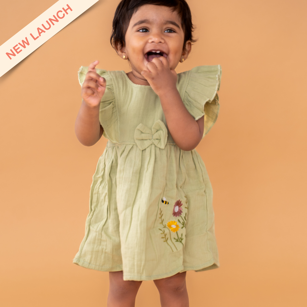 Little Leaf - Crinkled Muslin Frill Frock