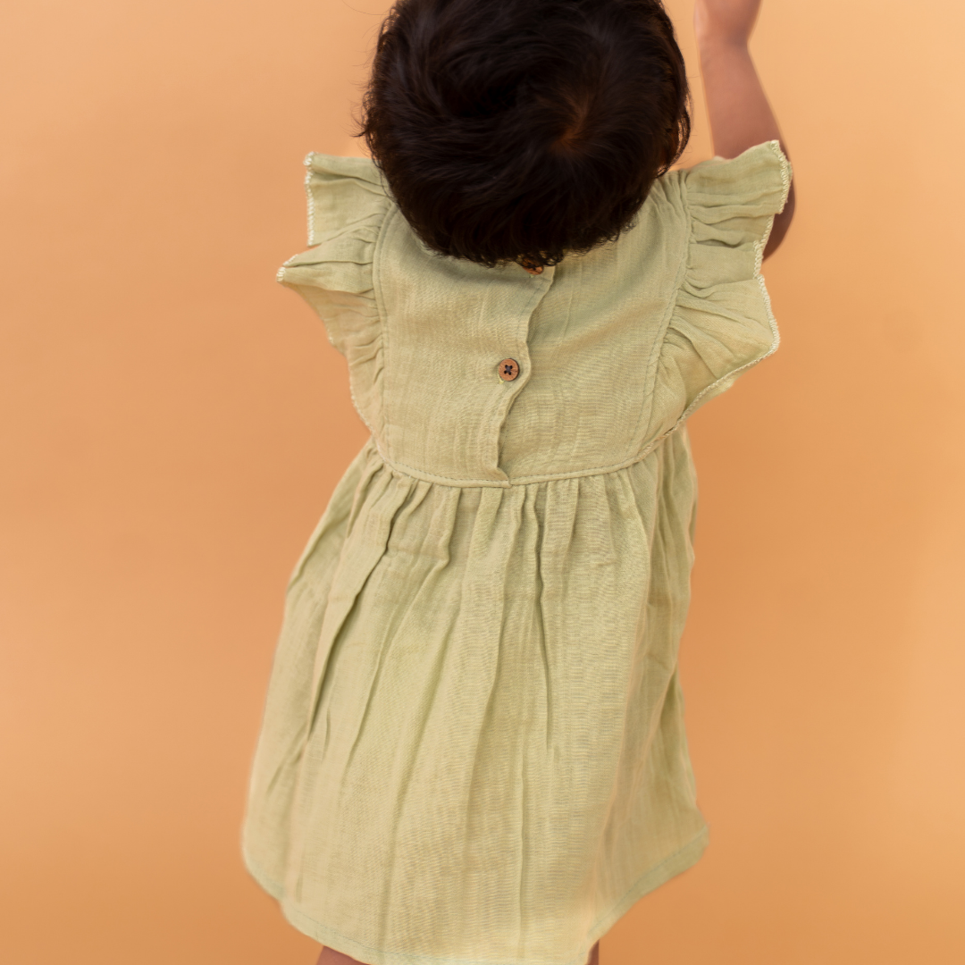 Little Leaf - Crinkled Muslin Frill Frock