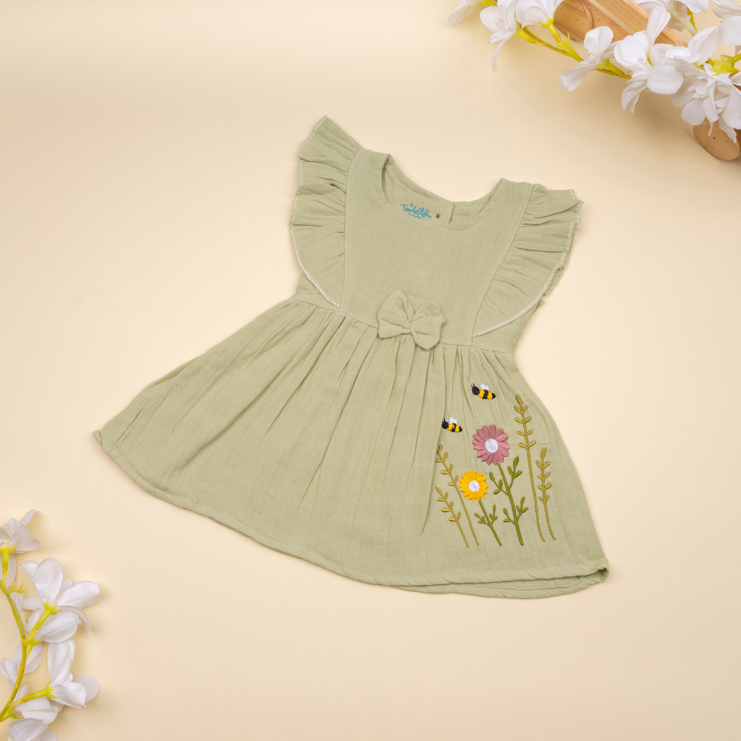 Peach Mist - Crinkled Muslin Frill Frock