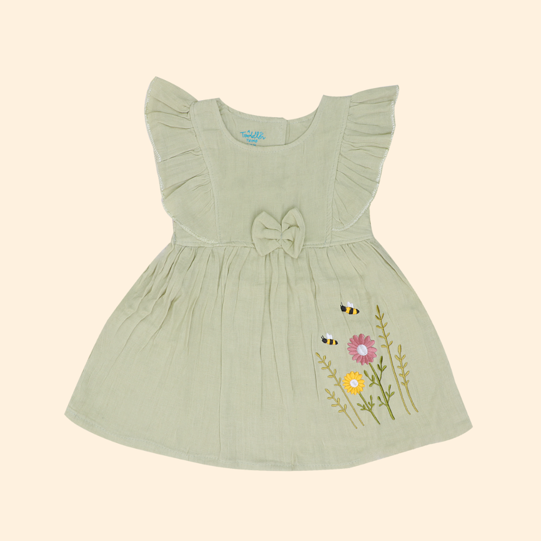 Little Leaf - Crinkled Muslin Frill Frock