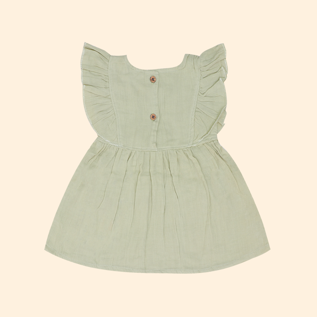 Little Leaf - Crinkled Muslin Frill Frock