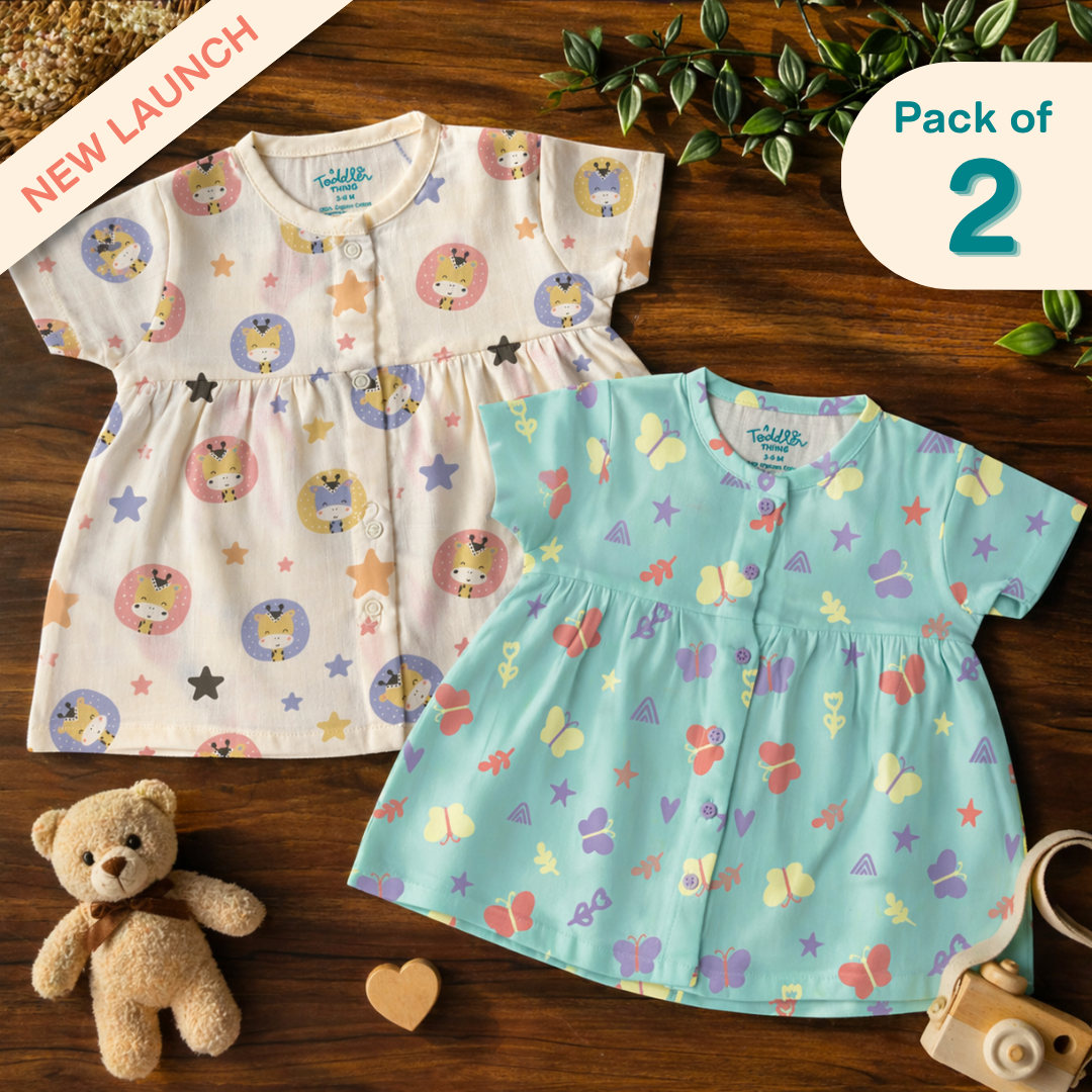 Flutter Tales - Muslin Button Frock - Pack of 2