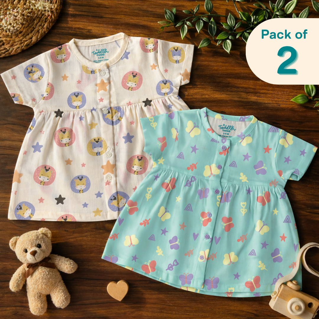 Flutter Tales - Muslin Button Frock - Pack of 2
