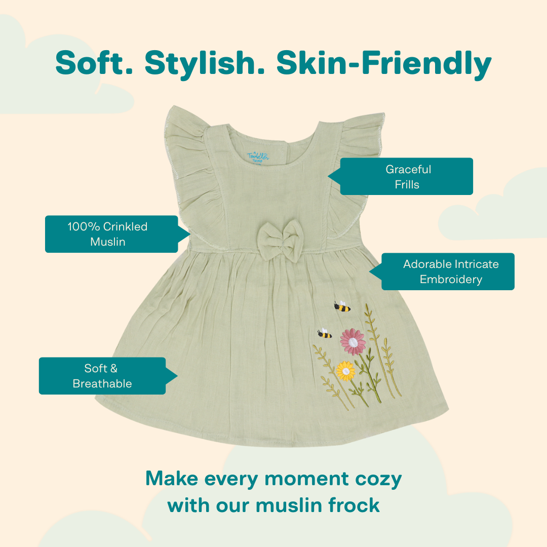 Peach Mist - Crinkled Muslin Frill Frock