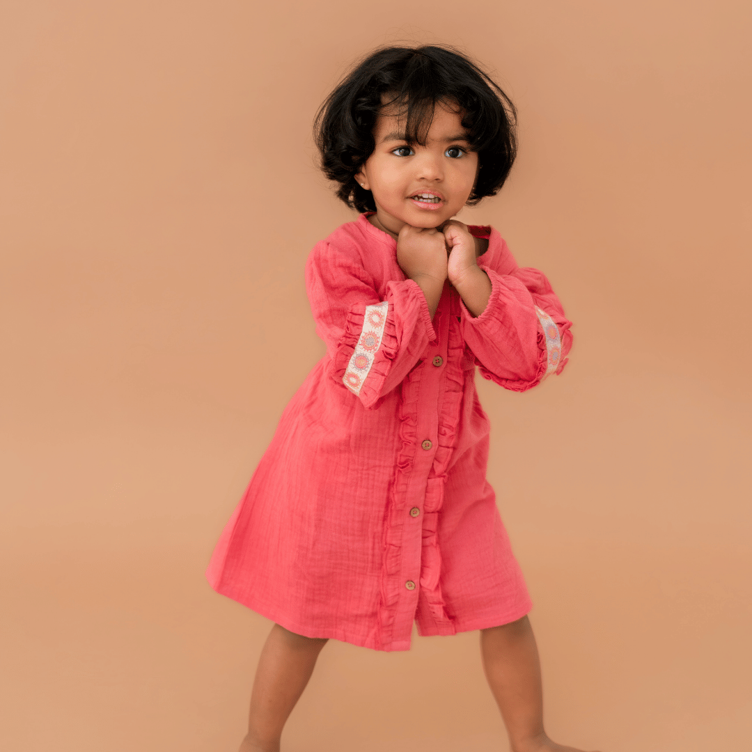 Olive Bloom - Crinkled Muslin Full Sleeve Frock