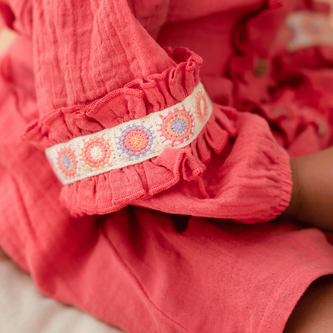 Olive Bloom - Crinkled Muslin Full Sleeve Frock