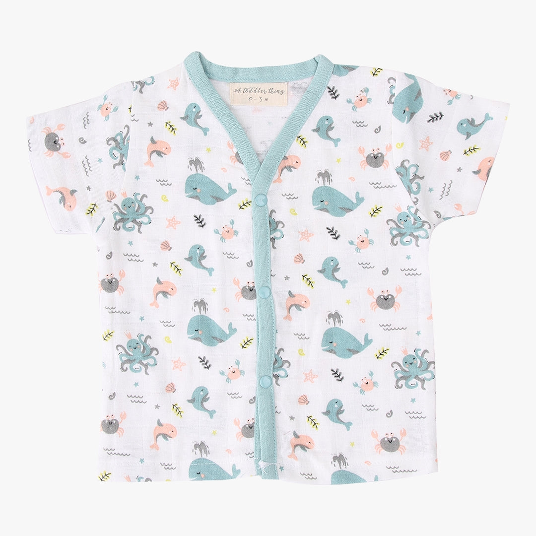 Sea World Half Sleeve Button Top and Shorts